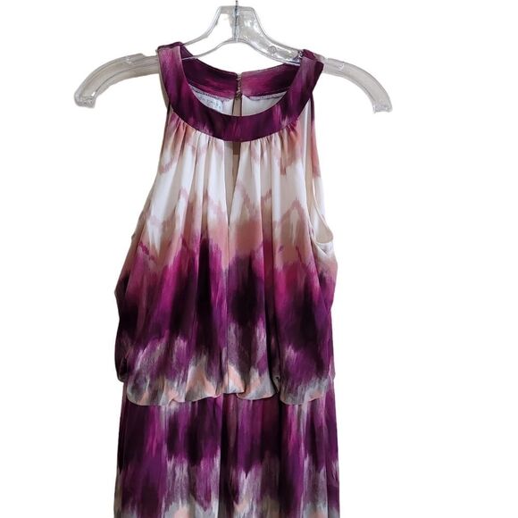 London Times  Cream Purple Multicolored TieDye  Sleeveless Maxi Dress Sz 6 - Picture 3 of 8